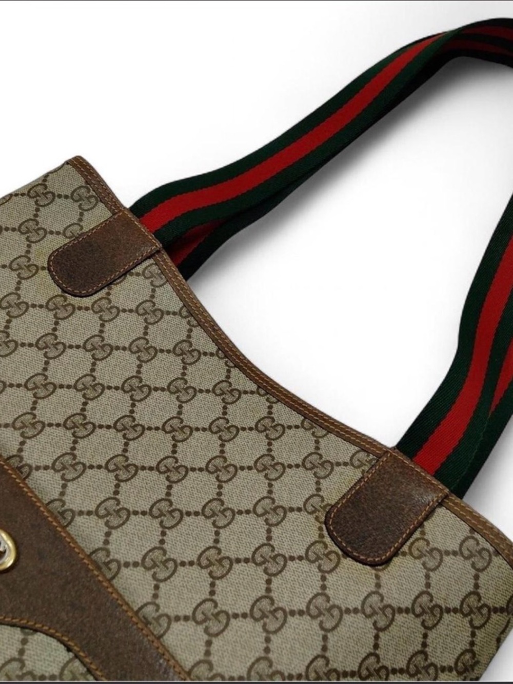 🔝Gucci brown canvas tote bag with red & green webbing straps - Picture 6 of 10
